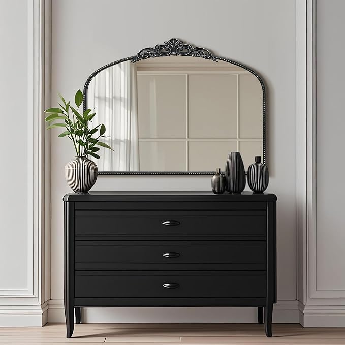 Micasso Vintage Wall Black Mirror: 29"x 36" French Baroque Antique Mirror - Traditional Ornate Decorative Arched Mirrors for Wall/Bathroom/Entryway/Fireplace/Hallway - Home Decor for Living Room