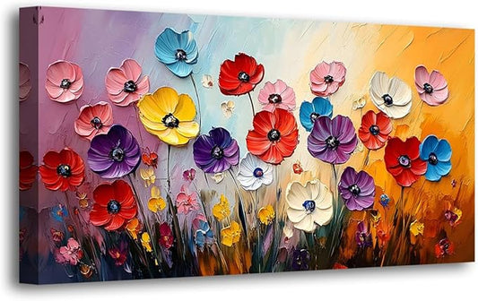 Abstract Colorful Flower Pictures Canvas Wall Art for Living room Office Bedroom Wall Decor,Yellow Pink Red Blue Purple Flowers Wall Art Print Paintings Modern Daisy Artwork Ready to Hang-20x40inch
