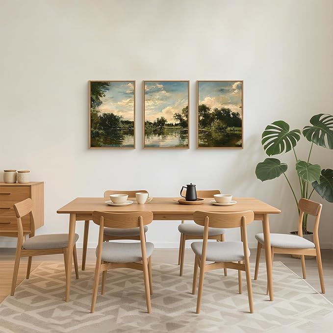 Aryroi Large Natural Forest and Lake Framed Canvas Wall Art,Modern Countryside Wall Decor,Vintage Neutral Landscape Artwork,Rustic Antique Scenery Art Print for Living Room,Bedroom,Office- 16"x24"x3