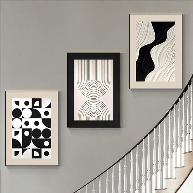 ARTFEB Large Framed Wall Art Set, Black and White Canvas Art Wall Decor, Abstract Nature Modern Paintings for Living Room, Bedroom, Home Office (White, 24" X 32" X 3 pieces)