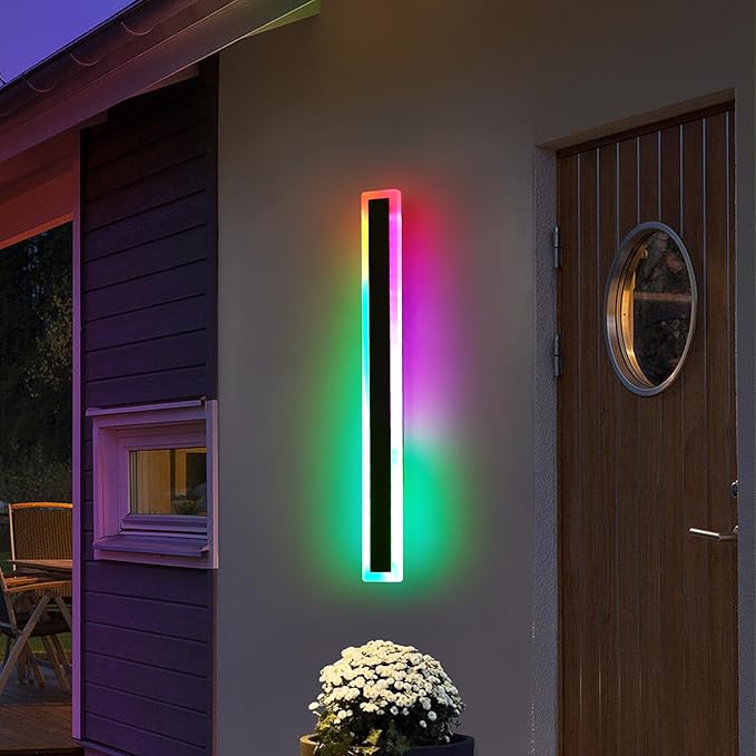 Mikeru Modern Outdoor Light Fixture, 31.4inch Modern RGB Outdoor Wall Light 10%-100% Dimmable with Memory Function Long Outdoor Porch Lights Featuring Multiple Modes and 12 Colors for Patio Entryway