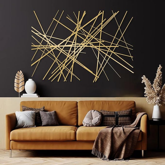 Abstract Metal Wall Art, Modern Wall Decor, Large Wall Sculpture, Abstract Line Wall Art, Modern Luxury Wall Decor, Large Contemporary Metal Sculpture, Office Home Decor, Housewarming Gift (24"x35"|60x90cm, Gold)