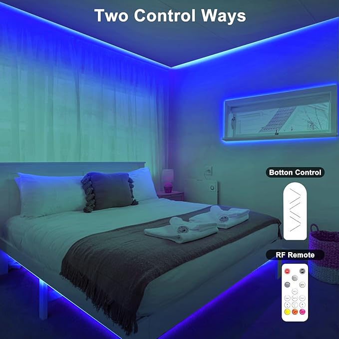 32.8ft Blue COB Led Strip Lights with RF Remote, Dimmable Bright Adhesive Indoor Led COB Light Strip for Cabinet, Paintings, Room, Bed