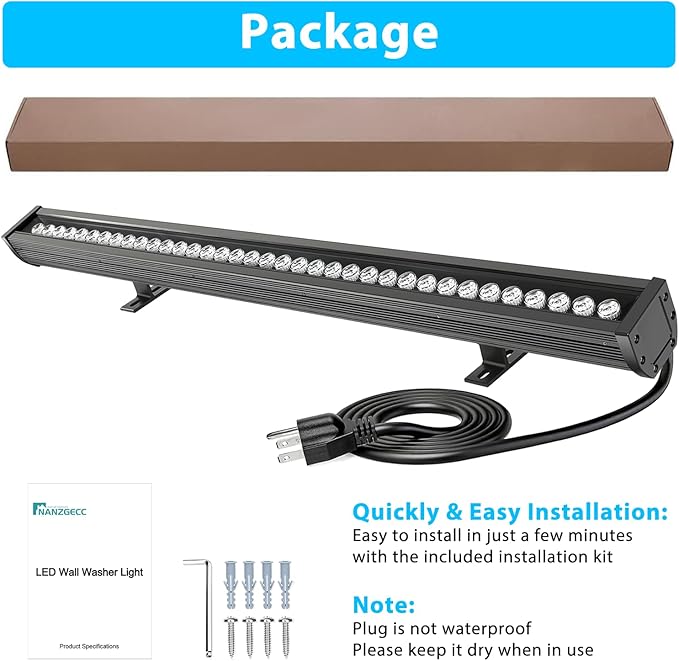 54W Outdoor LED Wall Washer Light, 40IN 6840LM 2700K Warm White Heavy Duty Aluminum LED Wall Washer Light Bar, 120V Waterproof IP67 Outdoor LED Light Bar for Patio Yard Garden, Plug in