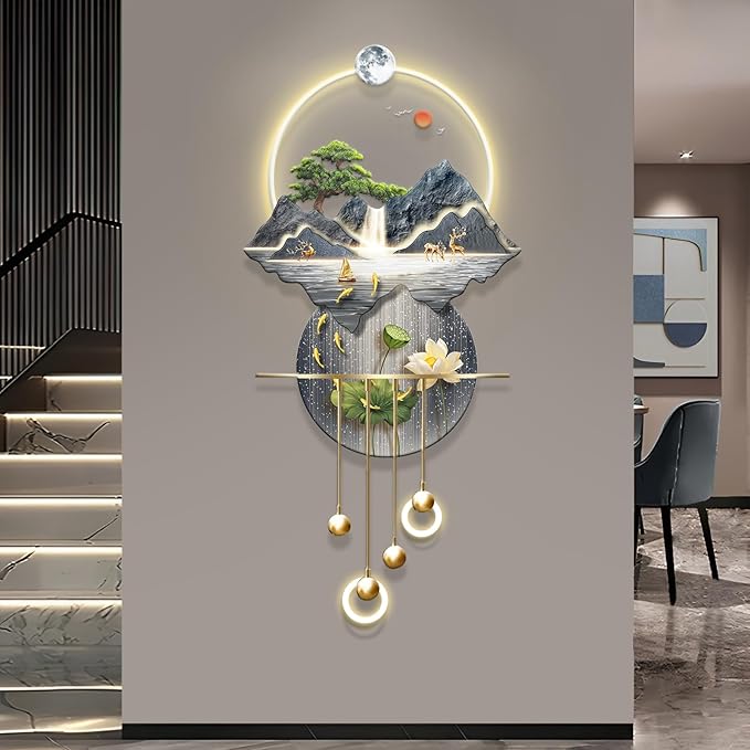 LED Light Decor Wall Art, 3D Art Wall Decor with Light, Decors Walls Sculptures Large 3D Art, Decors Walls Sculptures Lighting Modern, Plug-in Power Supply, Blue A, 23x53in