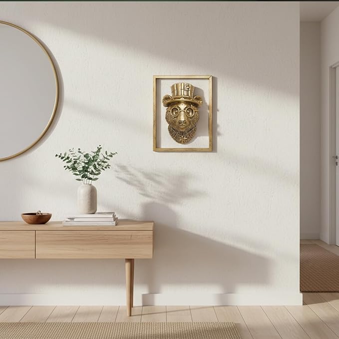 Animal Heads Wall Decor (Includes Metal Frame) Resin Animals Sculptures Head Wall Hanging Decoration Gold vintage Wall Sculpture for Living Room Bedroom Office(Panda)