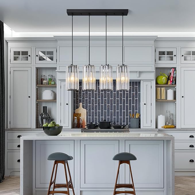 Black Pendant Lighting Modern Pendant Light, Mini Crystal Chandeliers,Adjustable Pendant Light Fixture for Kitchen Island Dinning Room Corridor Bedroom(Gold 4-Light)