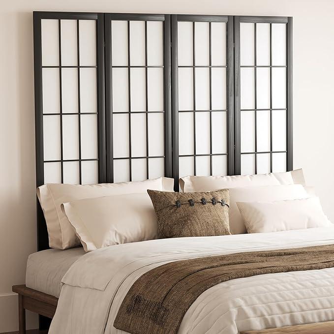 5.6FT Room Divider and Folding Portable Partition Screen, Chinese Japanese Shoji Style for Room Separation - 4 Panel (Black)