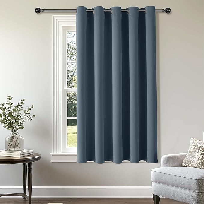 ChrisDowa Blackout Curtains 70 inches Wide for Bedroom - Extra Wide Grommet Thermal Insulated Room Darkening Curtains for Living Room (1 Panel, Stone Blue, 70 x 63 Inch)