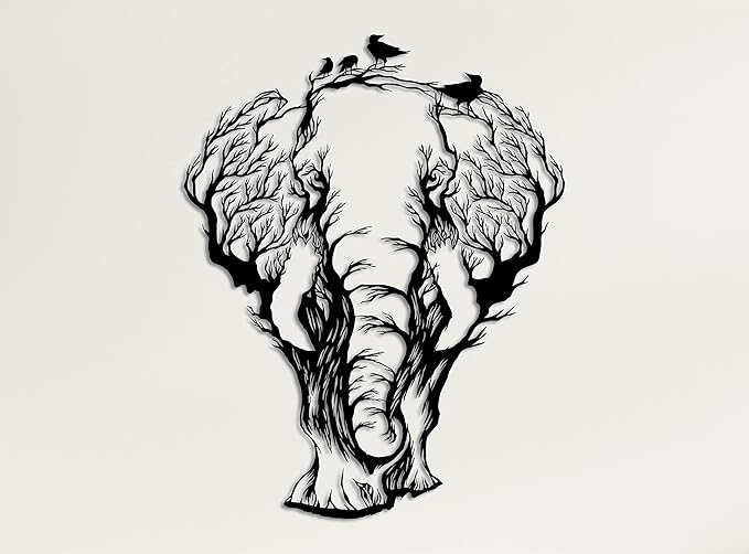 Metal Wall Art, Geometric Elephant, Metal Wall Decor, Interior Decoration, Living Room Decor, Wildlife Lover Gift, Wall Hangings, Birds and Elephant Sign (23"W x 30"H / 59x75cm)