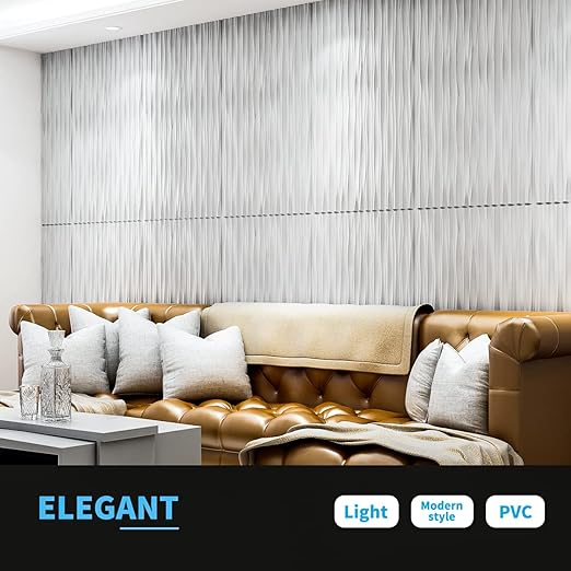 Art3d 46.2 Sq. Ft. White Large PVC 3D Wall Panels for Interior Wall Décor, Textured Wavy Decorative Panels, Pack of 6 Tiles (47.2" × 23.6")