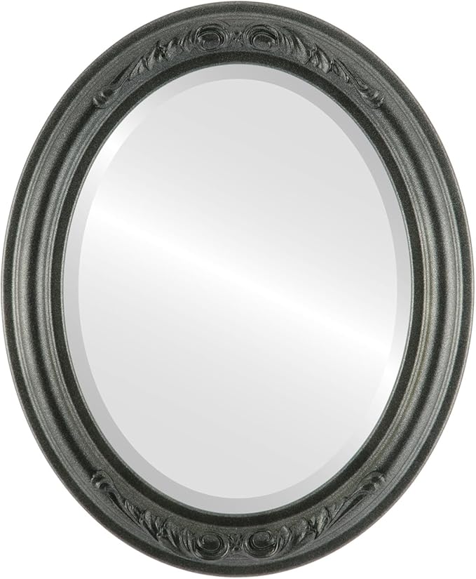 OVALCREST Oval Beveled Wall Mirror for Home Decor - Florence Style - Black Silver - 34" x 28"