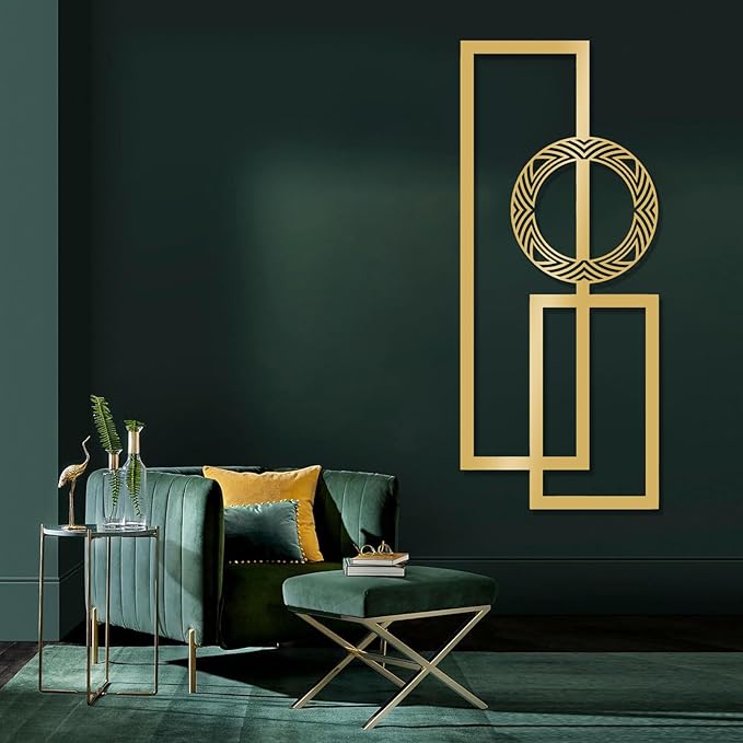 Modern Geometric Metal Wall Art, Modern Metal Wall Decor, Geometric Design Wall Art, Geometric Metal Wall Sculpture, Mid Century Wall Art, Metal Wall Hanging, Office Home Decor, Home Decor (17"x41"|44x105cm, Gold)