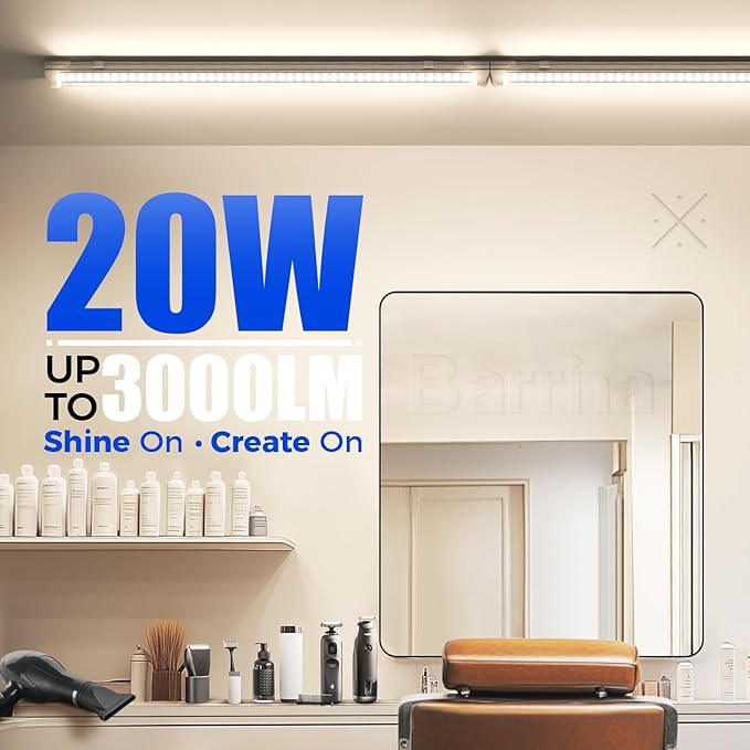 Barrina 2FT LED Shop Light, 4000K 20W 3000LM, Clear Cover Linkable LED Tube Lights, V Shape Integrated T8 LED Lighting, LED Ceiling Lights for Garage, Warehouse, Workshop, ETL Listed, 2 Packs