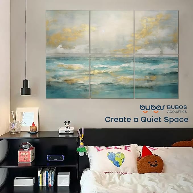 BUBOS 6 Pack Art Acoustic Panels Soundproof Wall Panel,70.8X47.2 Inches Large Sound Absorbing Panel,Self-Adhesive Decorative Acoustical Wall Panels, Acoustic Treatment for Home Office（Foggy Sea）