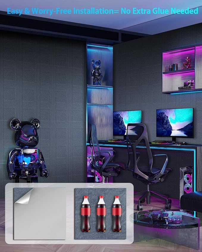 12 Pack Acoustic Wall Panels Self-Adhesive, 12" X 12" X 0.5" Decorative Acoustic Panels, Soundproof Wall Panels for Studio, Home & Living Room, Polyester - Rectangle Cement Gray