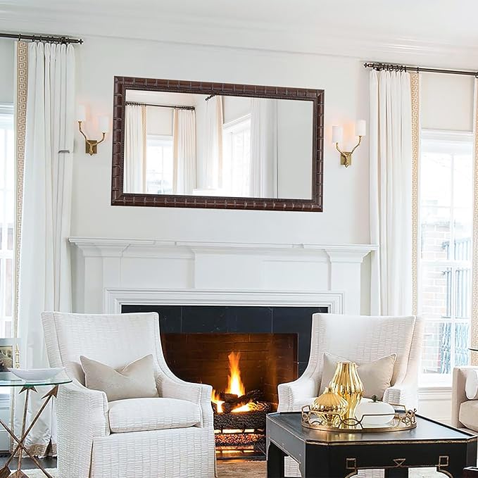 Large Mirrors for Wall Decor, 48'' x 24'' Antique Brozne Wall Mirror with Bamboo-Joint Design, Rectangular Decorative Mirrors for Bathroom, Entryway, Dining Room, Fireplace