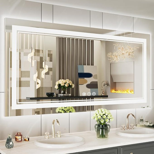 60x30 Inch LED Bathroom Mirror with Lights, Backlit and Front Lighted Bathroom Mirrors for Wall, Anti-Fog Dimmable Memory Shatterproof LED Vanity Mirror for Bathroom