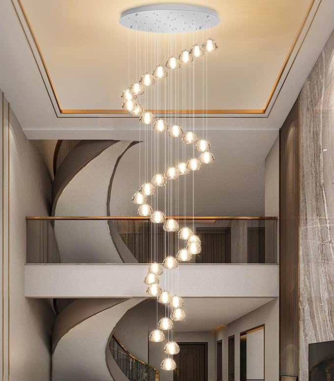 236'' Long Large Crystal Chandeliers LED Chandeliers for High Ceiling Handing Light Fixture for Entrance Hallway Foyer Staircase Lobby Silver