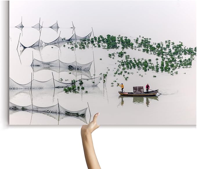 Oriental Beauty: Stunning Feng Shui Landscape Wall Art Prints for Home Decor in 3 Sizes (Tranquil Waters: Traditional Fishing Scene, 12" x 18", Oriental Beauty)