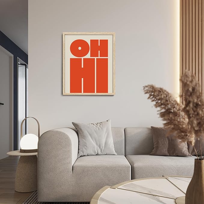 KISSFOX Retro OH HI OAK Wood Framed Wall Art Farmhouse Typography Canvas Art Prints Modern Mid Century Quote Pictures Wall Decor Rustic Southwestern Artwork For Gallery Bistro Entryway Living Room