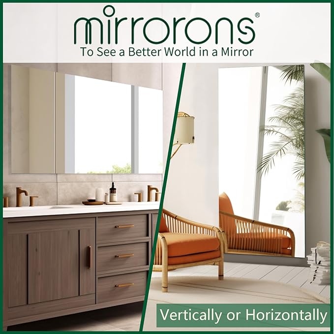 Mirrorons Large Mirror 72" x 36", Modern Rectangle Bathroom Mirror with Frameless Polished Edge, Hangs Horizontally or Vertically. Upgraded Shatterproof Bathroom Mirrors for Wall.
