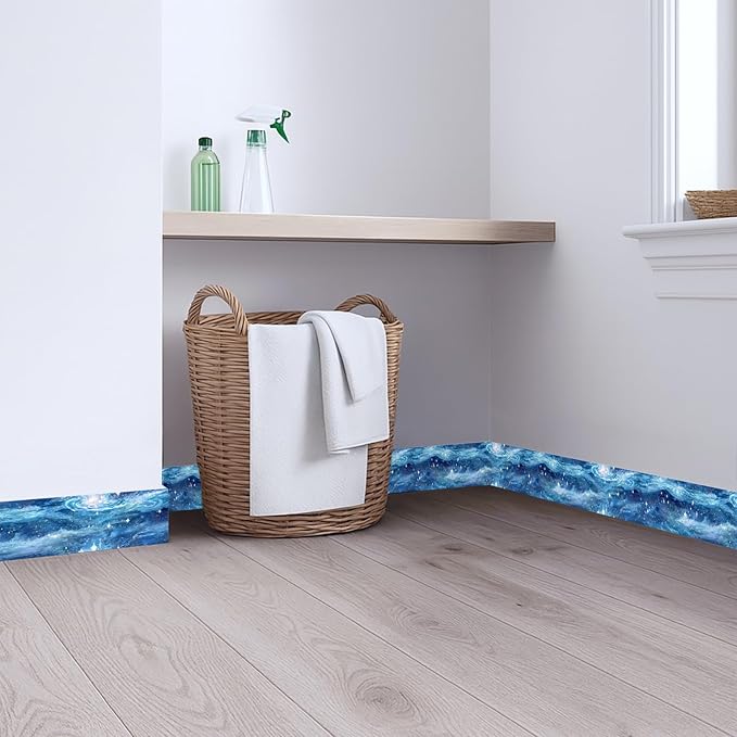 Blue Galaxy Wallpaper Border 196x4 Inch Peel and Stick Wall Border Self Adhesive Cosmic Starry Sky Removable Vinyl Trim for Living Room Bedroom Bathroom Kitchen Cabinet Decoration