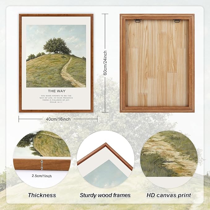 LHIUEM Christian Bible Verse Framed Canvas Wall Art,Vintage Jesus Wall Decor,Religious Scripture Landscape Painting,Natural The Way The Truth Artwork for Living Room,Bedroom,Dining Room -16"x24"x3
