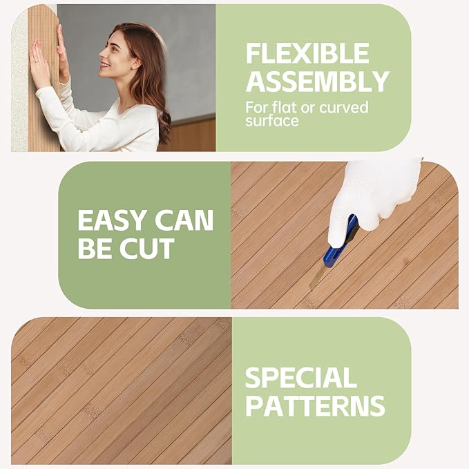 Bamboo Wall Panels for Interior Wall Decor（12"H x 96"L）Natural Wainscoting Panels Wall Paneling for Living Room Decor, Tiki Bar,Kitchen,Ceiling Tiles, Pole Wrap Wood Roll,Wall Decor for Bedroom