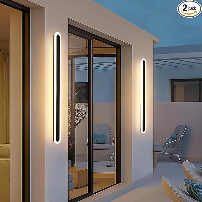 2-Pack 40in Long Outdoor Modern LED Wall Light, 30W IP65 Waterproof LED Wall Mount Lighting Fixture, Long Outdoor Wall Light Dimmable 3CCT Acrylic Wall Sconce