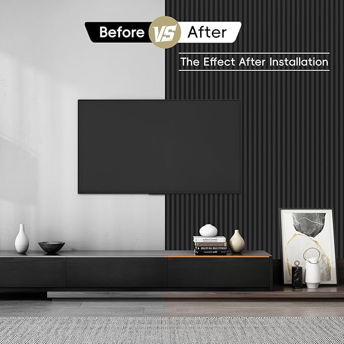 10Pack WPC Slat Wall Panels, 96 x 6.4 x 0.8Inches 3D Accent Wall Panels for Interior Home Decor, Fluted Wood Paneling for Living Room, TV Background, Office, Bedroom (Matte Black)