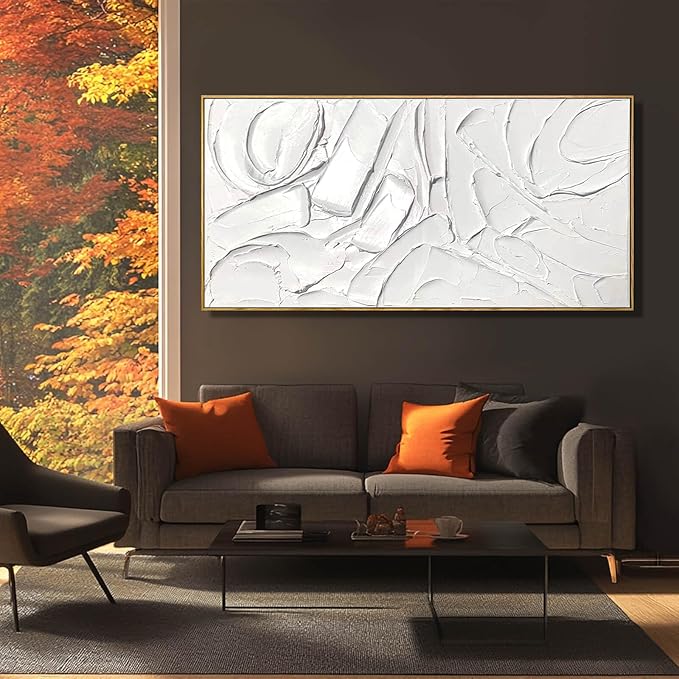 Abstract Oil Painting Artwork Framed Canvas Art Maximalist Decor 24"x48" Modern Painting Wall Art Kitchen Decorations Wall White Office Decor