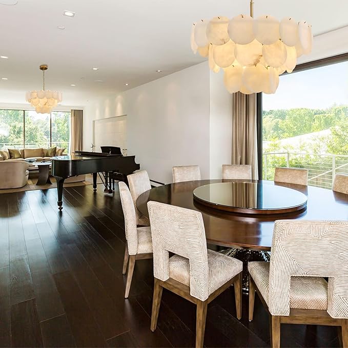 Alabaster Round Chandelier, 26" Natural Spanish Marble Stone Texture Chandeliers, 9-Light Dimmable Alabaster Chandelier, Modern Luxury Lighting for Living Room, Bedroom, Hallway