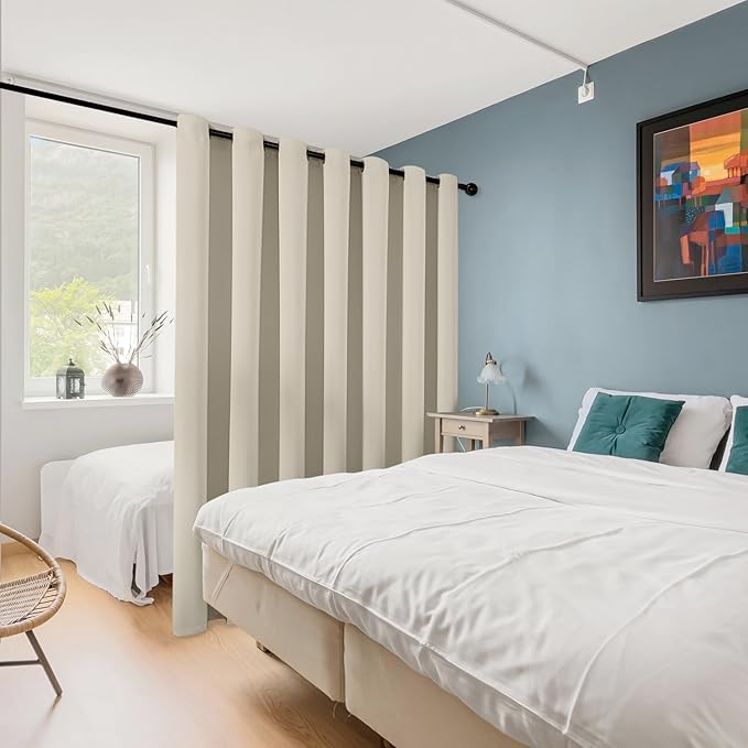 ChrisDowa Room Divider Curtain 108 Inches Long, Wide Blackout Sliding Door Curtain for Bedroom, Room Darkening Privacy Window Curtain for Patio Door (1 Panel Set, Beige, 100 x 108 Inch)