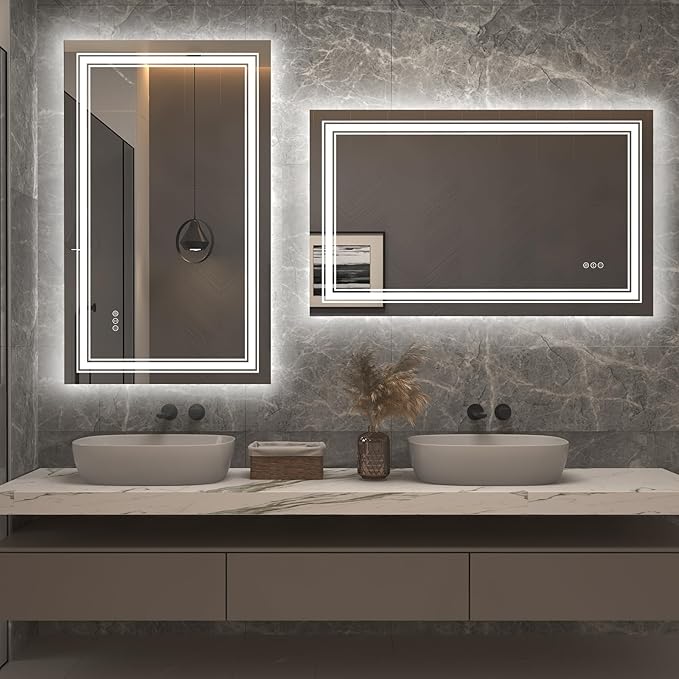 40x24 LED Bathroom Mirror with Lights, LED Dimmable Vanity Mirror for Wall, Backlit and Front Lighted Mirror, Anti-Fog, Shatte-rpoof (Horizontal/Vertical)