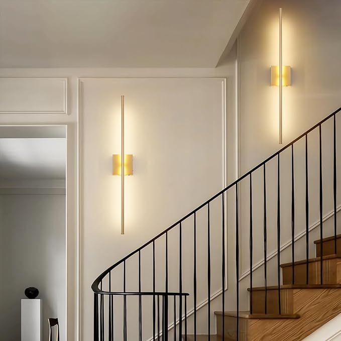 Battery Operated Wall Sconces with Remote Control, Dimmable Wall Sconces Set of Two, 350°Rotate, 3000K LED Gold Wireless Wall Light for Living Room, Hallway, Bedroom, 40.1 Inch (2 Pack)