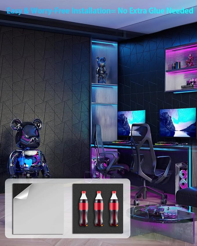 12 Pack Acoustic Wall Panels Self-Adhesive, 12" X 12" X 0.5" Decorative Acoustic Panels, Soundproof Wall Panels for Studio, Home & Living Room, Polyester - Triangle Black