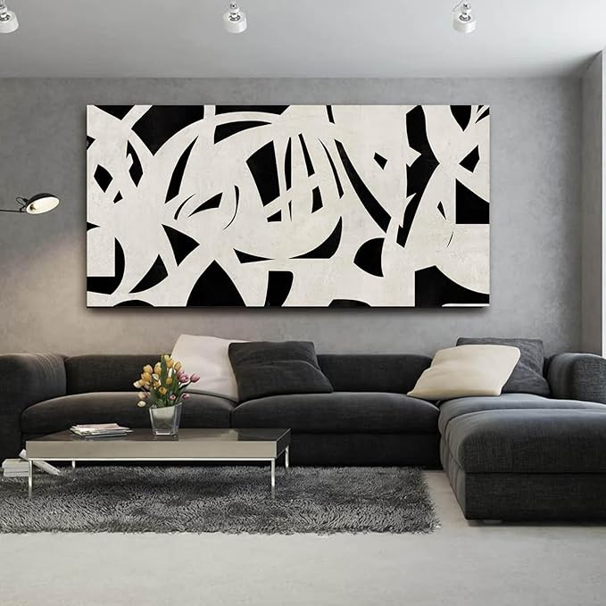 Black and White Abstract Wall Art Mid Century Wall Decor Geometric Art Posters Large Framed Wall Prints for Living Room Bedroom 29x58 Inch