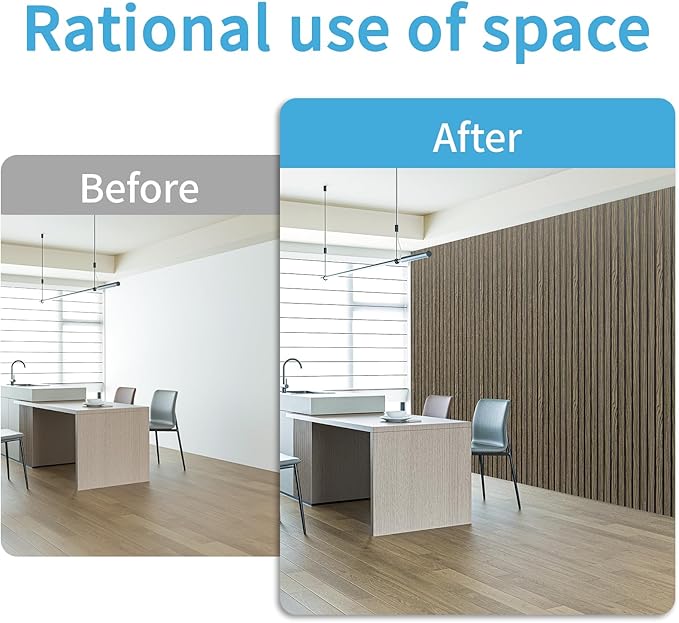 Art3d 4-Pack Glue-On Six-Grid Wainscoting Panel for Interior Wall Decor - 104 x 12 Inch Polystyrene Ultralight Slim Slat Wall Panels for Living Room Bedroom, Walnut