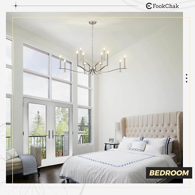 12 Light Nickel Living Room Chandelier High Ceiling Foyer Candle Chandelier Large Modern 44in Metal Chandeliers Hanging Light for Master Bedroom Dining Room Light Fixture Over Table