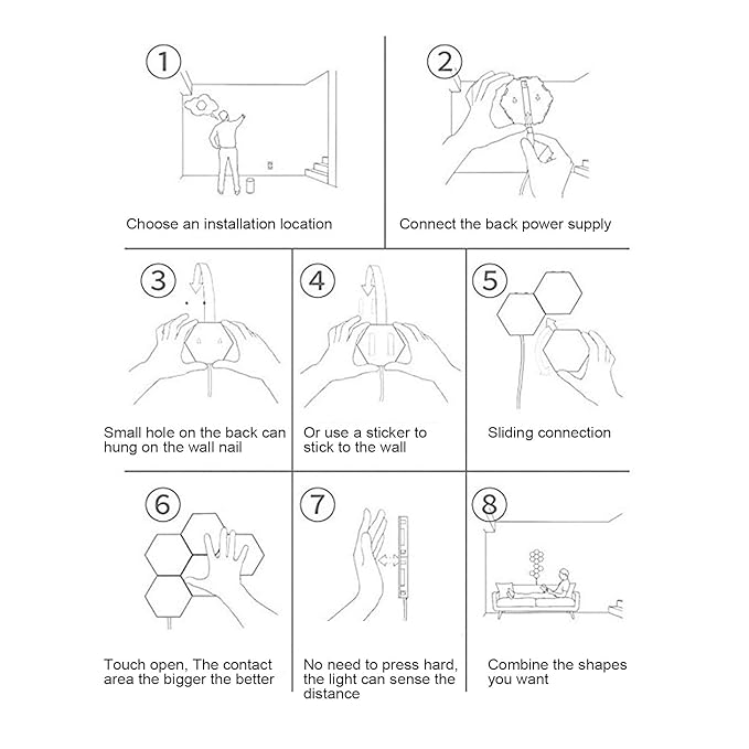 5 Pack Hexagon Lights, White Touch Night Hexagon Led Lights for Wall, Led Panel Light for Barber Shop Hotel Party Gaming Room Decor (US)