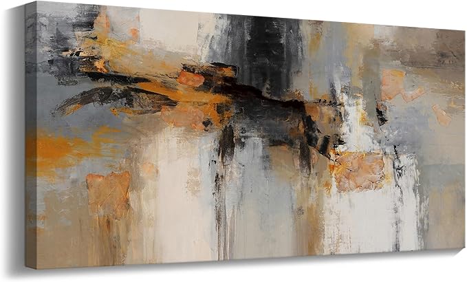 Abstract Canvas Wall Art - Large Framed Gray and Orange Paintings - Modern Wall Art Decor for Living Room & Office - Includes Pictures for Home Decoration Artwork for Bedroom 24×48IN
