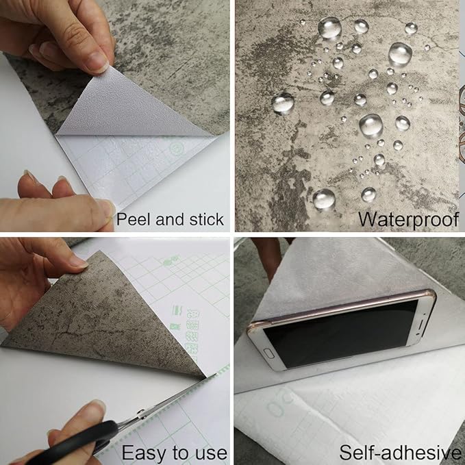 32x590in Extra Wide Grey Concrete Wallpaper Peel and Stick 3D Cement Look Contact Paper Matte Thicken Adhesive Waterproof Vinyl Wall Sticker for Bedroom Living Room Retro Industrial Style Earthy Grey