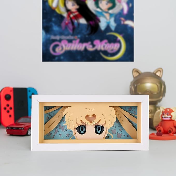 Anime LED Light Box, Manga Shadow Box Frame, Paper Cut, Table Lamp for Anime Enthusiasts, RGB Multi Color, Night Light for Room Decor, Unique Anime Desk Decor (Sailor Moon)