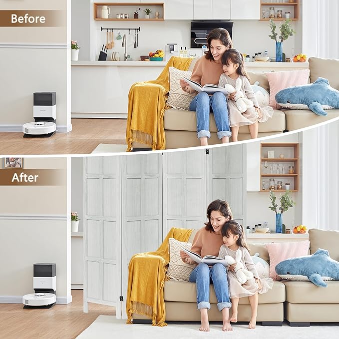 4 Panel Room Divider, 5.6Ft Wood Room Dividers and Folding Privacy Screens, Room Divider Wall Freestanding Room Partitions, Room Dividers Screen for Home Office Restaurant Bedroom, White