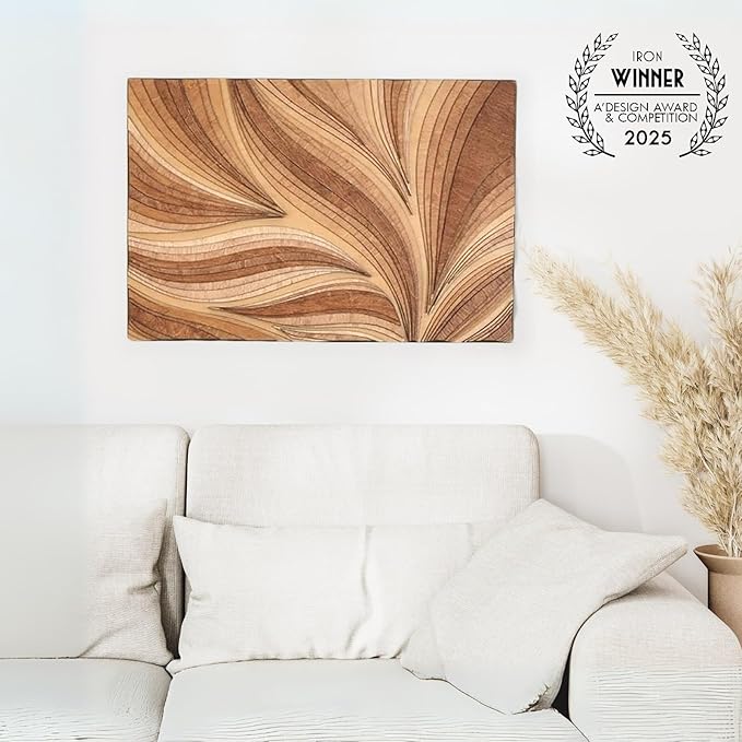 NEODECO Parametric Wood Verso Frameless, Award Winner-A'Design 2025, Wood Wall Art, 3D wood wall sculpture, Abstract wall decor, Acoustic wall panel (Medium)