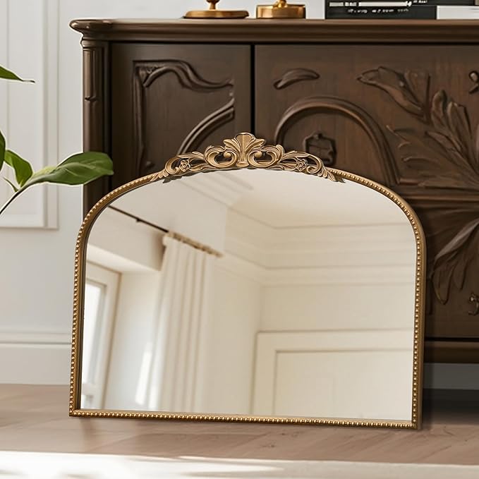 Micasso Vintage Wall Gold Mirror: 24"x 32" French Baroque Antique Mirror - Traditional Ornate Decorative Arched Mirrors for Wall/Bathroom/Entryway/Fireplace/Hallway - Home Decor for Living Room