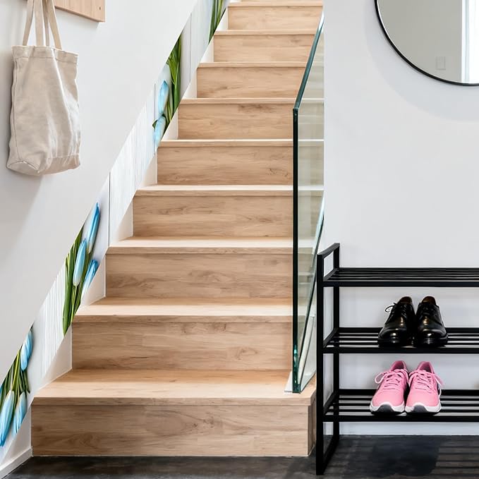 Nuxovilar Wallpaper Border Peel and Stick, Blue Tulip Floral Pattern Self-Adhesive Wallpaper, PVC 3.94×16.4 Ft, Decorative for Bedroom, Living Room, Spring Home Decor