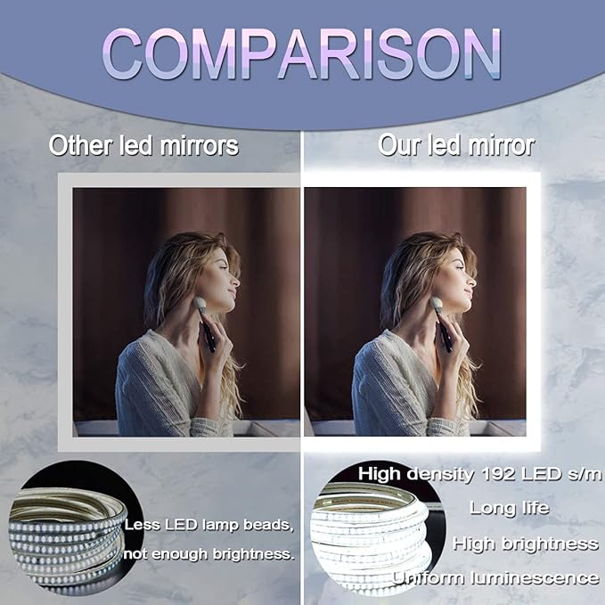 48x30 Inch Backlit Lighted LED Mirror for Bathroom Wall 48 Inch LED Bathroom Vanity Mirror with Lights Bathroom LED Vanity Mirror Antifog 3 Color Dimmable Backlit Light up Smart LED Mirrors