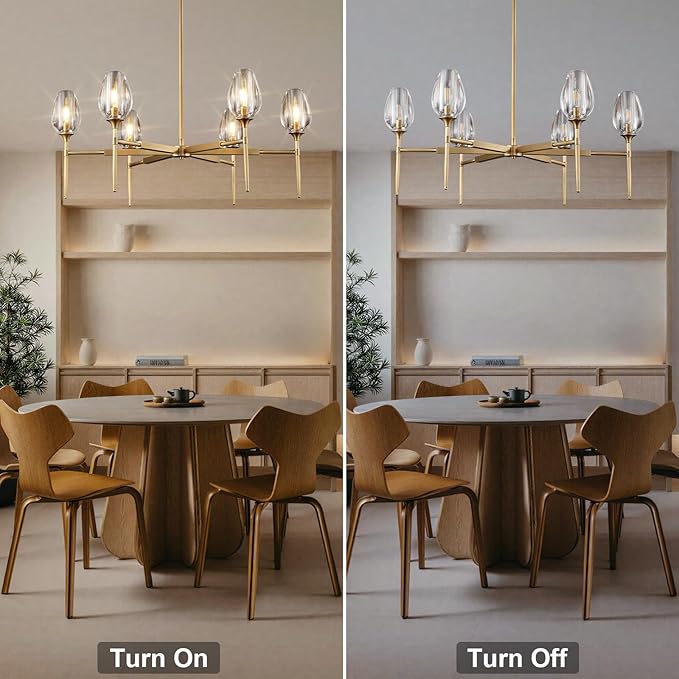 Modern Gold Round Chandelier Light Fixture, K9 Crystal Chandeliers for Dining Room, Living Room, 42in Dining Room Chandeliers Over Table, Chandelier for Bedroom, Foyer, Includes 6XG4 Bulbs